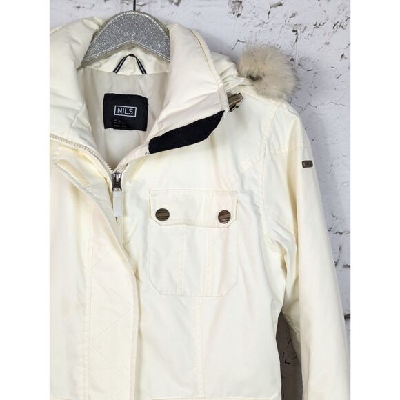 NILS Ski Snow Puffer Hooded Jacket Winter Sports Outdoors Pockets Cream Size 8 - Picture 2 of 14